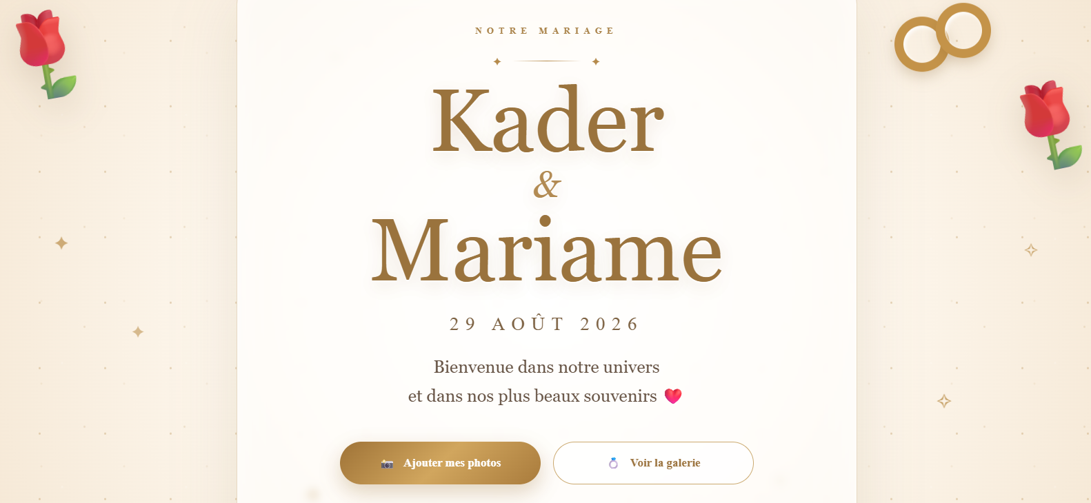 Galerie Photo de Mariage — Kader & Mariame — Conception et développement complet